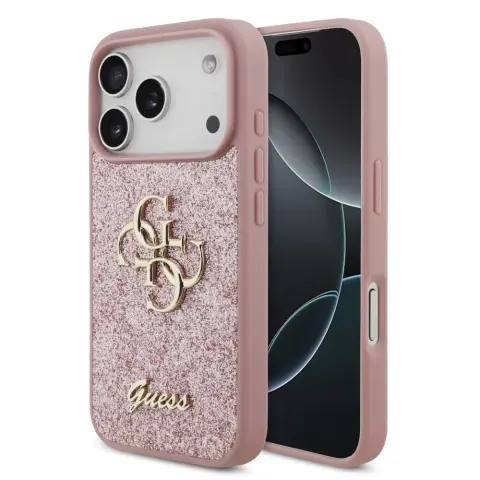 GUESS PU Fixed Glitter 4G Metal Logo tok iPhone 17 Pro / iPhone 18 Pro rózsaszín