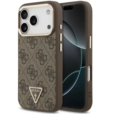 GUESS PU Leather 4G Triangle Logo Gold Frame mágneses tok iPhone 17 Pro / iPhone 18 Pro barna
