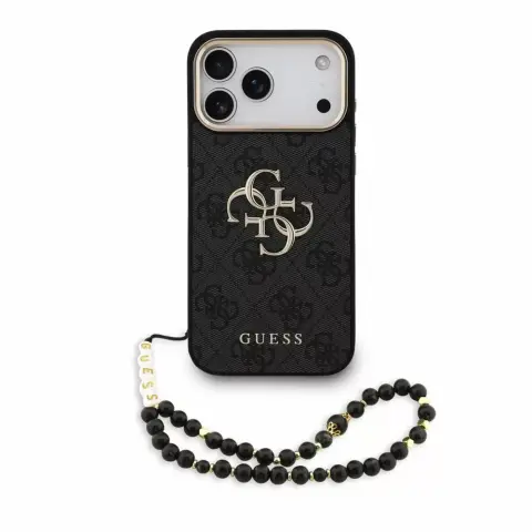 GUESS PU 4G Metal Logo tok karpánttal iPhone 17 Pro Max / iPhone 18 Pro Max fekete