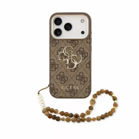 GUESS PU 4G Metal Logo tok karpánttal iPhone 17 Pro Max / iPhone 18 Pro Max barna