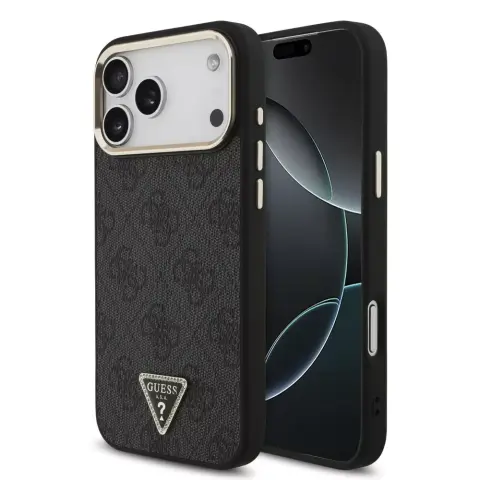 GUESS PU bőr 4G Strass MagSafe tok iPhone 17 Pro Max / iPhone 18 Pro Max fekete