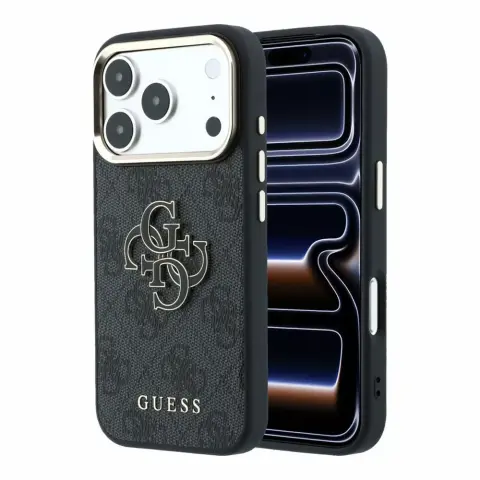 GUESS PU 4G Resin Metal Logo iPhone 17 Pro / iPhone 18 Pro hátlap tok fekete-arany
