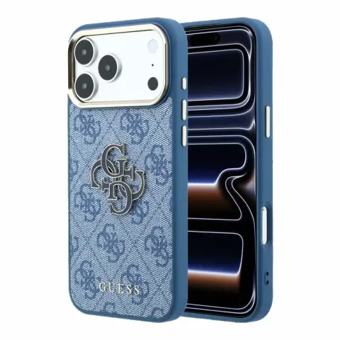 GUESS 4G Resin Metal Logo iPhone 17 Pro Max / iPhone 18 Pro Max hátlap tok kék-arany