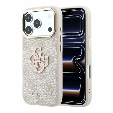 GUESS PU 4G Resin Metal Logo iPhone 17 Pro / iPhone 18 Pro tok rózsaszín-arany