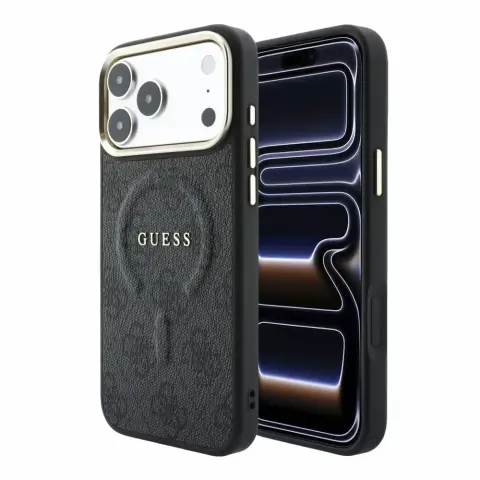 GUESS PU bőr 4G arany keretes MagSafe tok iPhone 17 Pro Max / iPhone 18 Pro Max