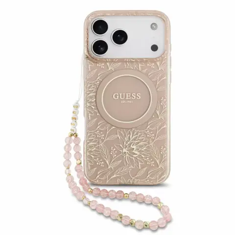GUESS IML Flowers Strap iPhone 17 Pro Max / iPhone 18 Pro Max MagSafe tok rózsaszín