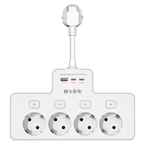S-LINK PRZ08 4-socket power strip 15cm white protected 43252