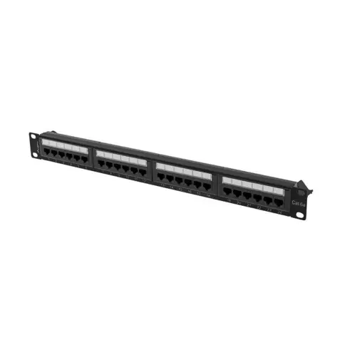 LANBERG Patch panel 24 port 1U Cat.6A UTP fekete kábelrendezővel