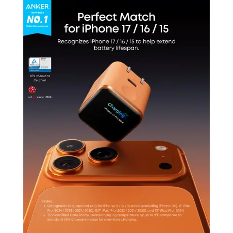 ANKER A121DGO1 Nano Charger (45W - Smart Display) orange