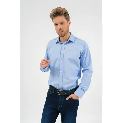 BUDMIL Modern fit hosszú ujjú kockás ing Férfi XL kék