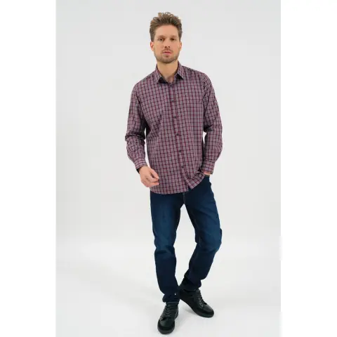 BUDMIL Modern fit hosszú ujjú kockás ing Férfi XL bordó