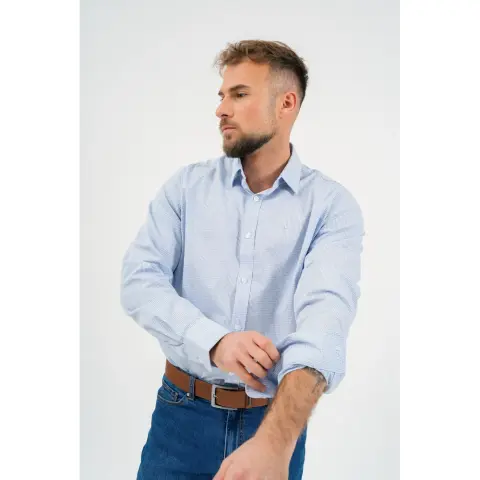 BUDMIL Modern fit hosszú ujjú kockás ing Férfi XL világoskék
