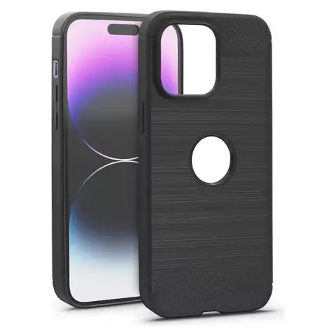 HAFFNER Carbon szilikon hátlap Logo kivágással iPhone 14 Pro Max fekete