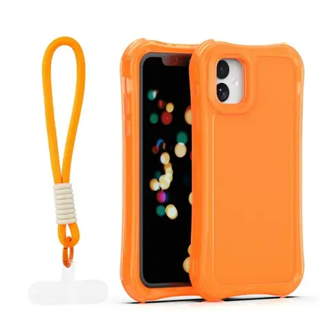 GIGAPACK Szilikon telefonvédő légpárnás sarok műanyag hátlap kézpánt Apple iPhone 11 narancssárga GP-187350