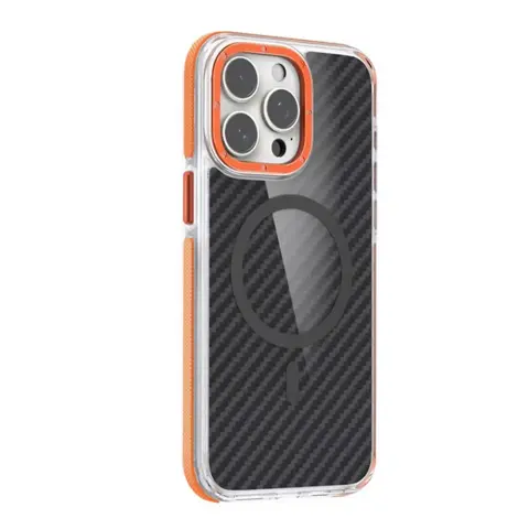 GIGAPACK magsafe karbon mintás szilikon tok iPhone 17 Pro / iPhone 18 Pro fekete-narancssárga