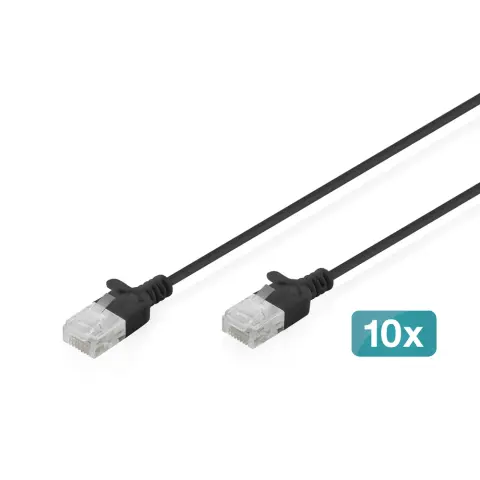 DIGITUS UTP CAT6 Slim Összekötő Fekete 1.5m 10 db DK-1618-015S-BL-10