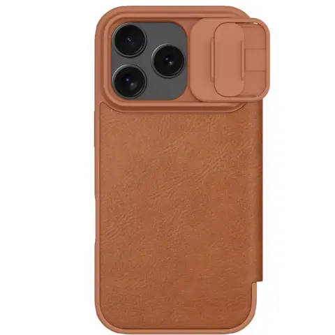 NILLKIN Qin Pro bőr flip tok Apple iPhone 17 Pro barna
