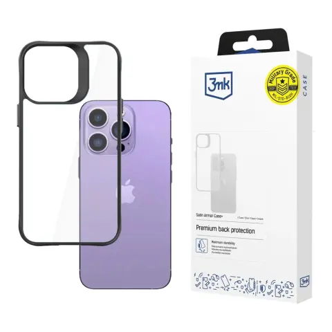 3MK Satin Armor Case+ tok iPhone 14 Pro Max fekete-átlátszó