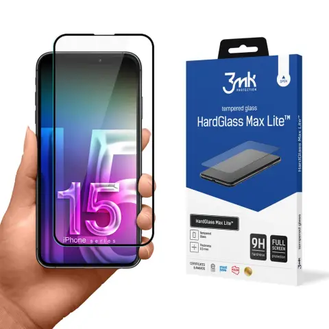3MK HardGlass Max Lite kijelzővédő iPhone 15 fekete