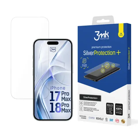 3MK iPhone 17 Pro Max / iPhone 18 Pro Max 3MK SILVERPROTECTION+ képernyővédő fólia antibakteriális 0.21mm ÁTLÁTSZÓ