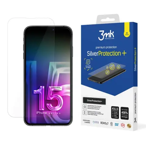 3MK iPhone 15 Plus 3MK SILVERPROTECTION+ képernyővédő fólia antibakteriális 0.21mm ÁTLÁTSZÓ