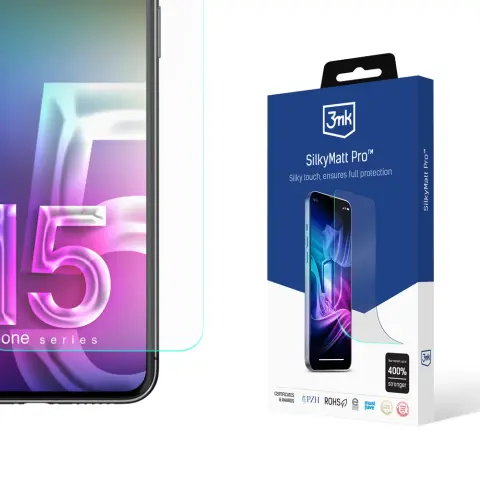 3MK iPhone 15 Plus 3MK SILKYMATT PRO képernyővédő fólia matt tokbarát + applikáló folyadék ÁTLÁTSZÓ