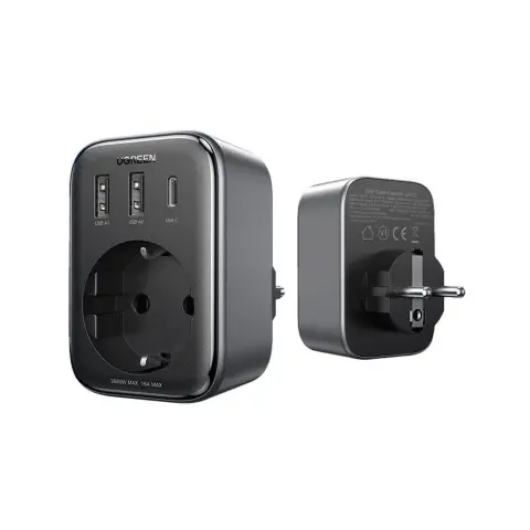 UGREEN 90613 Fali Aljzat 2x USB-A 1x USB-C fekete