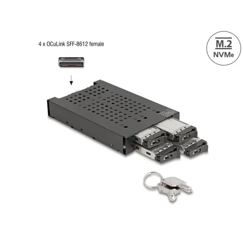 DELOCK 3.5" Mobil állvány 4 x M.2 NVMe SSD-hez OcuLink SFF-8612 konnektorral 47111 DL47111