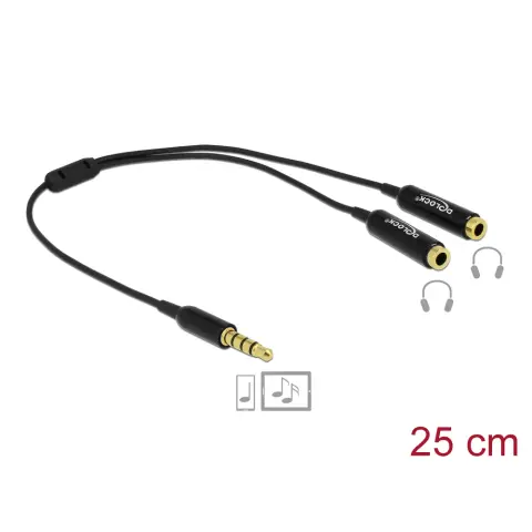 DELOCK Jack Elosztó Fekete 25cm 65575