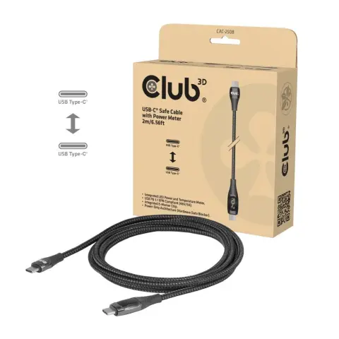 CLUB3D USB-C Safe Charging Cable with Power Meter 240W 2m CAC-2508