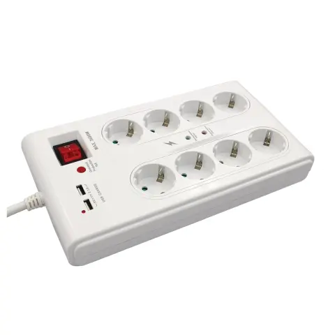 COMMEL Prelungitor cu protecție la supratensiune 8 prize 2x USB 3m 380-107