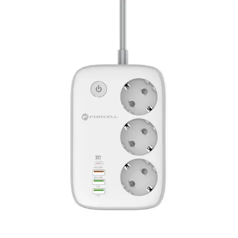 FORCELL Okos elosztó F-Energy 3 aljzat 4 USB 30W Wi-Fi fehér VT-PS03