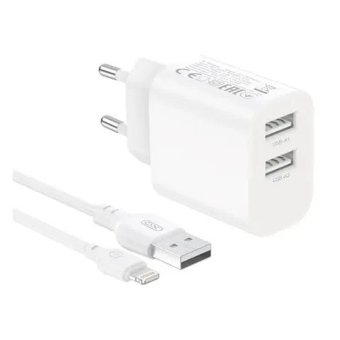 XO CE55 Hálózati töltő 12W + Lightning kábel fehér XO-CE55 LIGHTNING